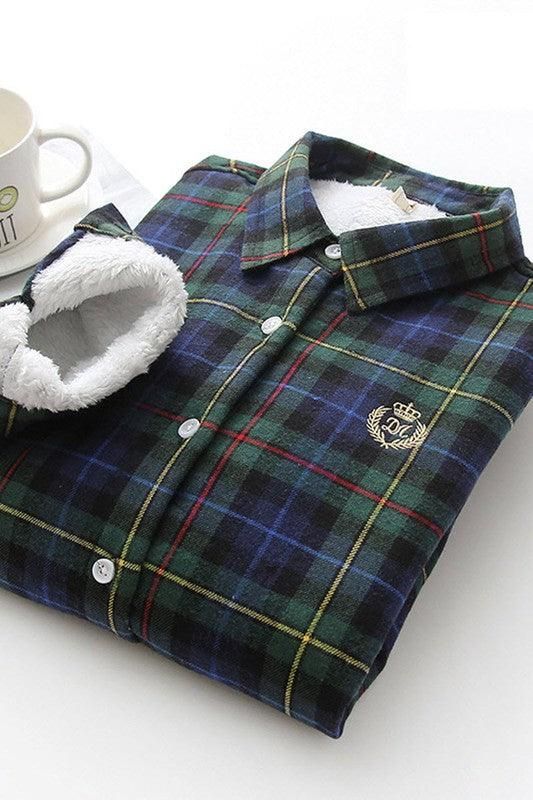 PLUS VELVET THICK LONG SLEEVED SHIRT - Doublju