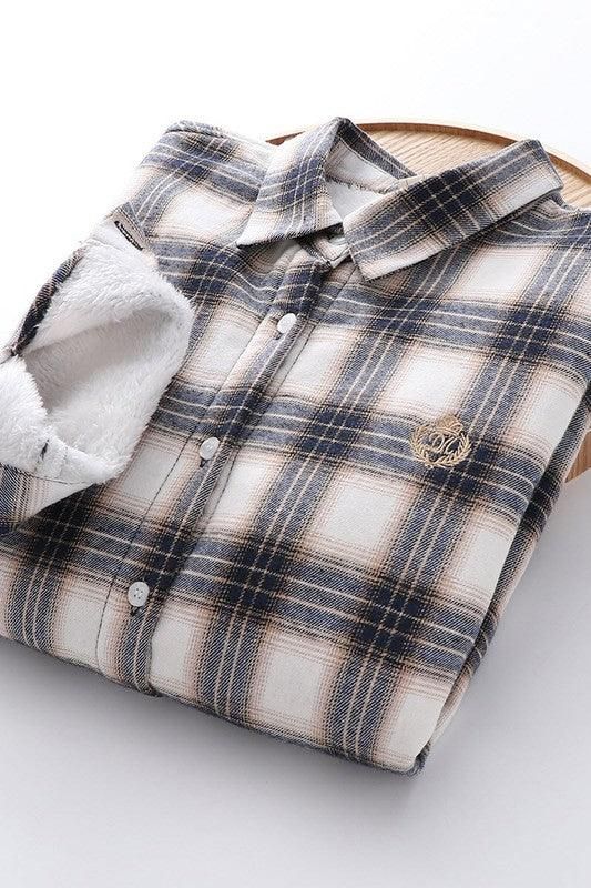 PLUS VELVET THICK LONG SLEEVED SHIRT - Doublju