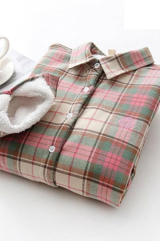 PLUS VELVET THICK LONG SLEEVED SHIRT - Doublju