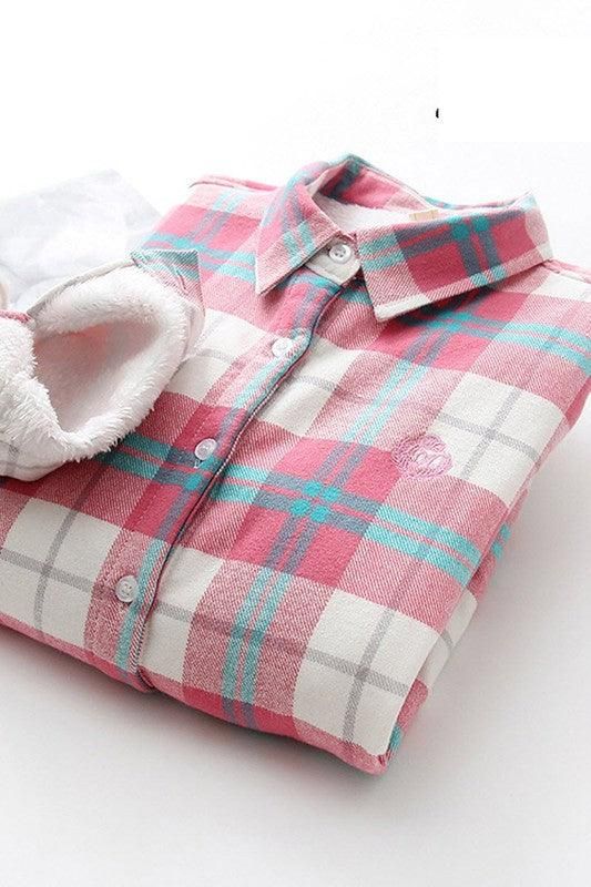 PLUS VELVET THICK LONG SLEEVED SHIRT - Doublju