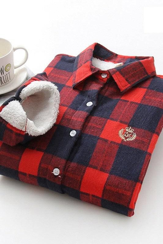 PLUS VELVET THICK LONG SLEEVED SHIRT - Doublju