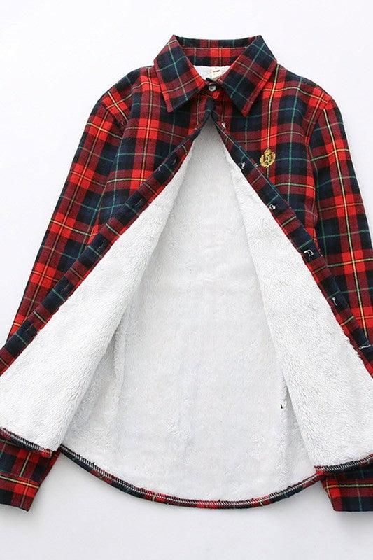 PLUS VELVET THICK LONG SLEEVED SHIRT - Doublju