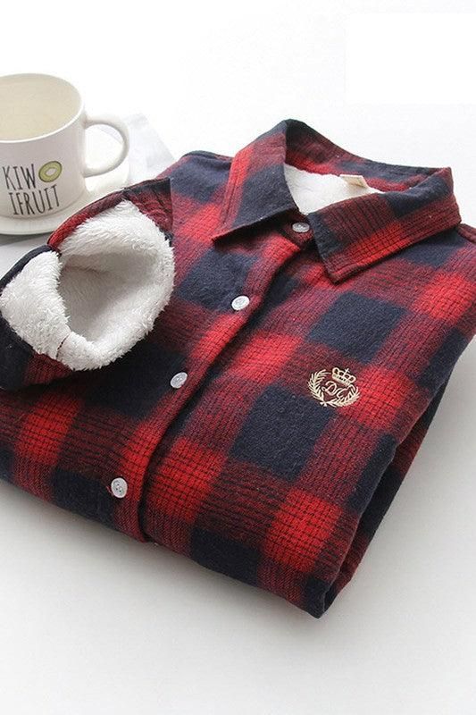 PLUS VELVET THICK LONG SLEEVED SHIRT - Doublju