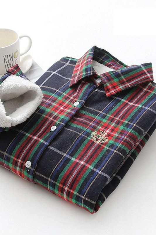 PLUS VELVET THICK LONG SLEEVED SHIRT - Doublju