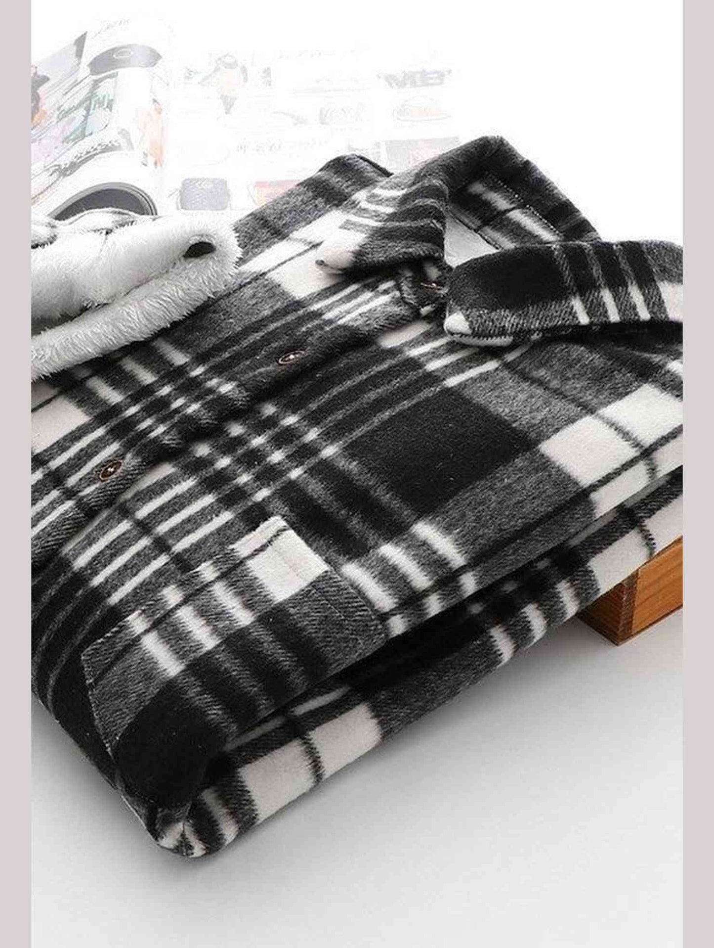 FLEECE INNER WINTER WARM PLAID SHIRT FOR WOMEN - Doublju