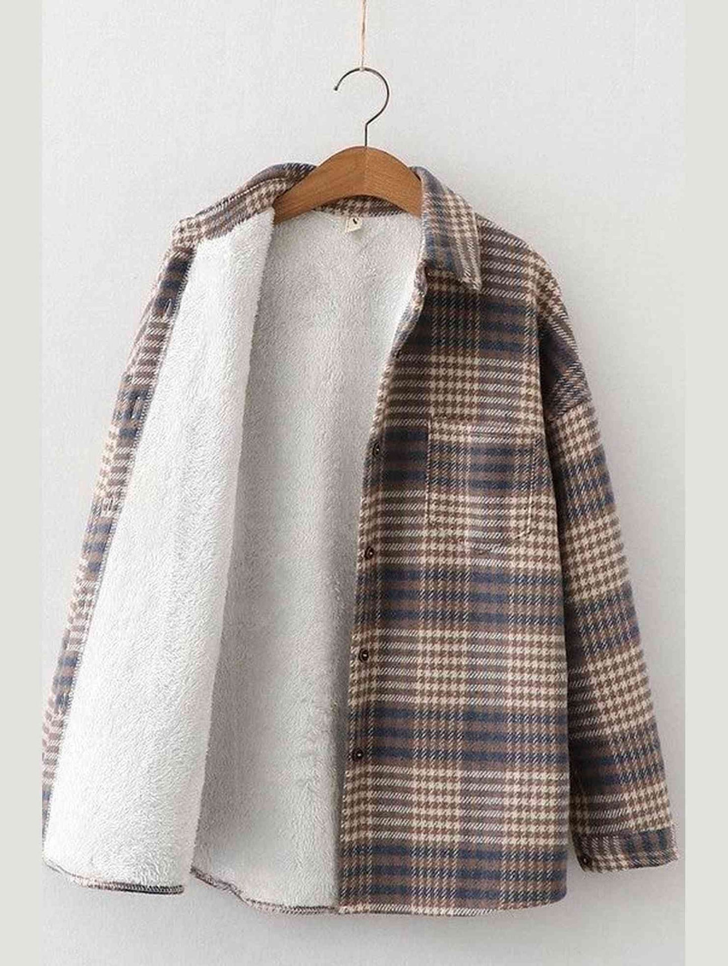 FLEECE INNER WINTER WARM PLAID SHIRT FOR WOMEN - Doublju