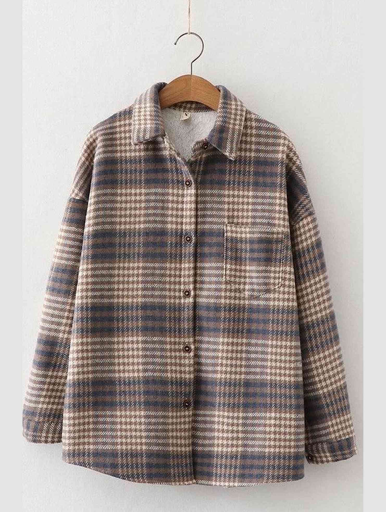 FLEECE INNER WINTER WARM PLAID SHIRT FOR WOMEN - Doublju