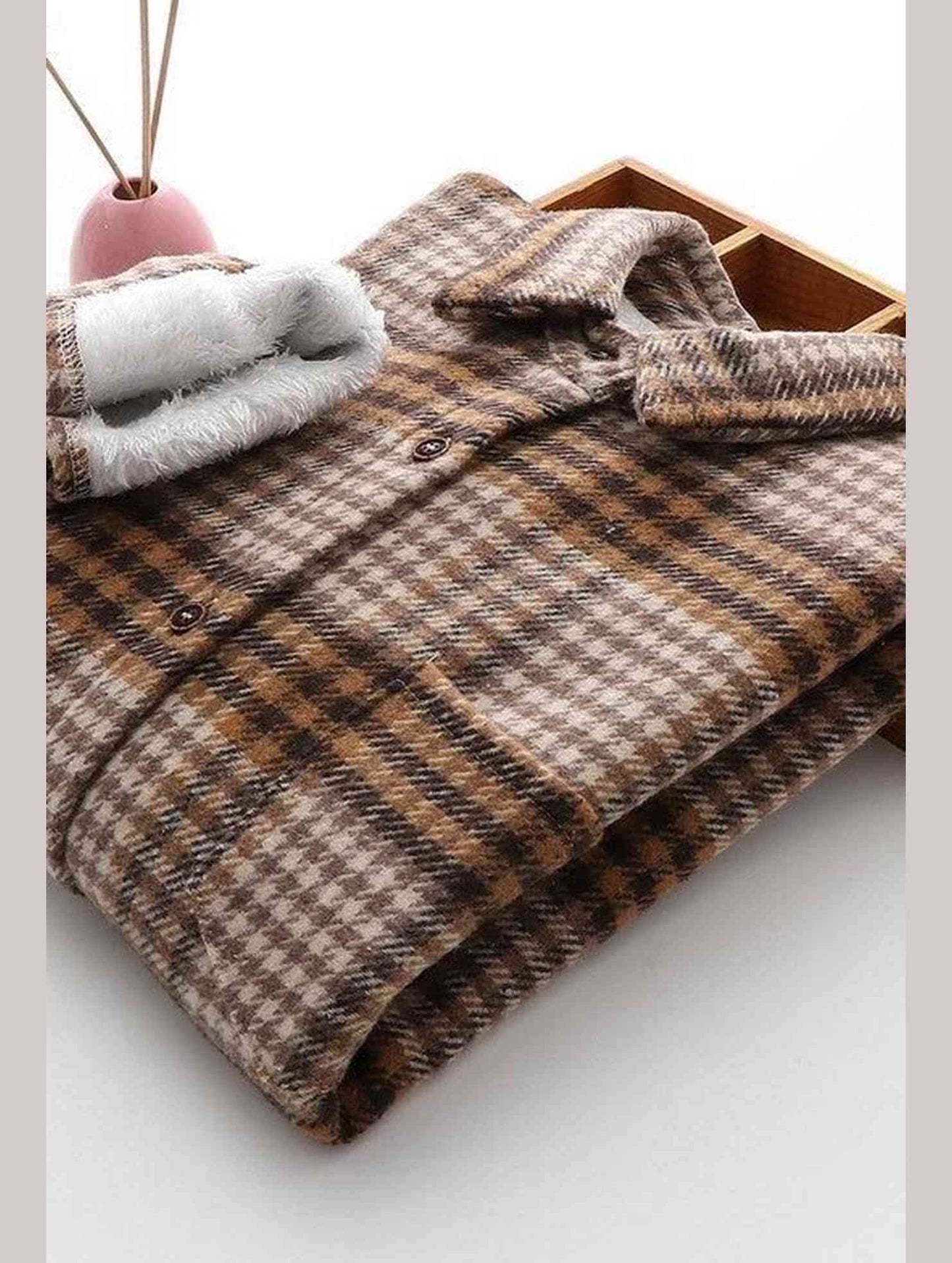 FLEECE INNER WINTER WARM PLAID SHIRT FOR WOMEN - Doublju
