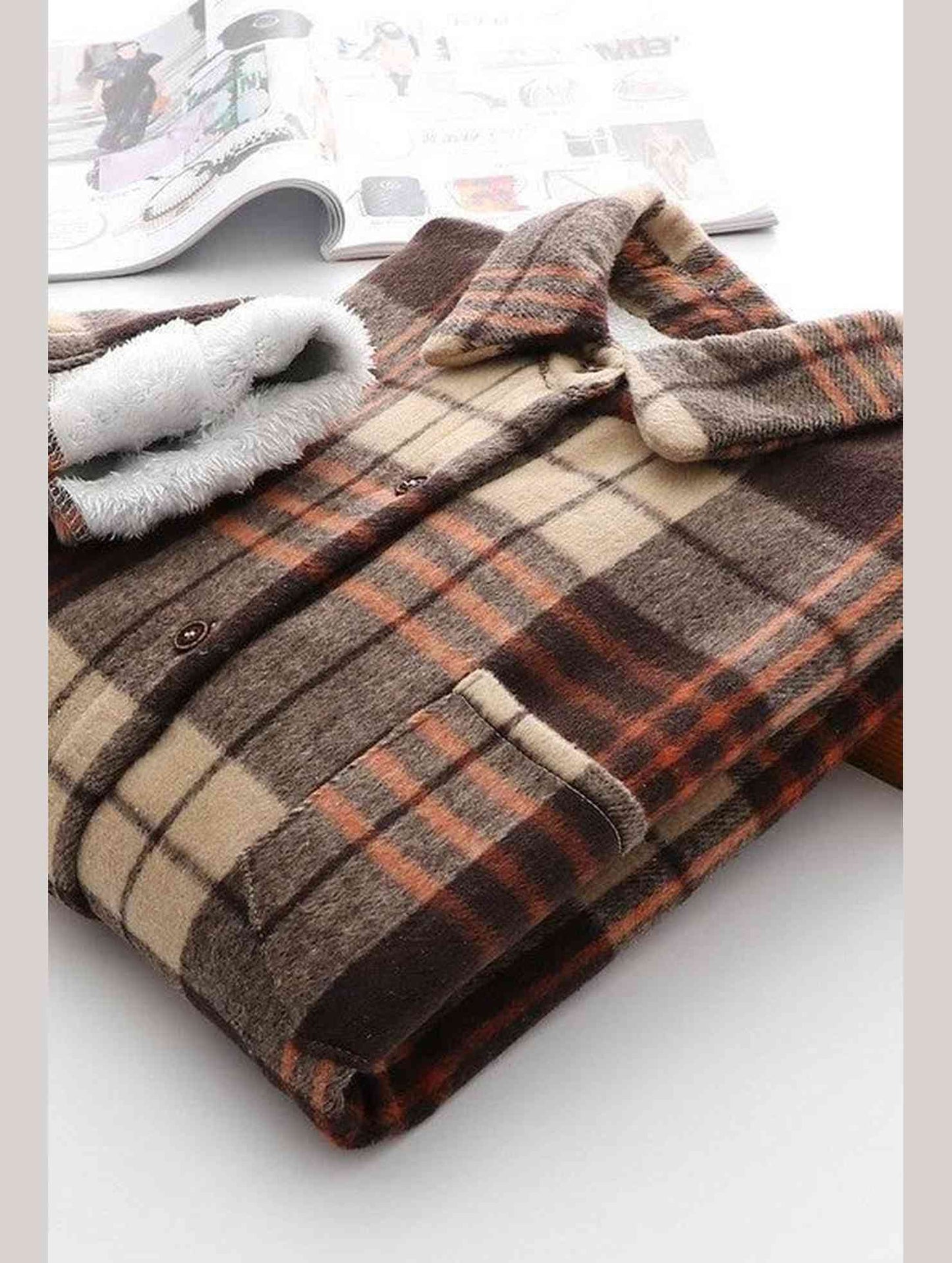 FLEECE INNER WINTER WARM PLAID SHIRT FOR WOMEN - Doublju
