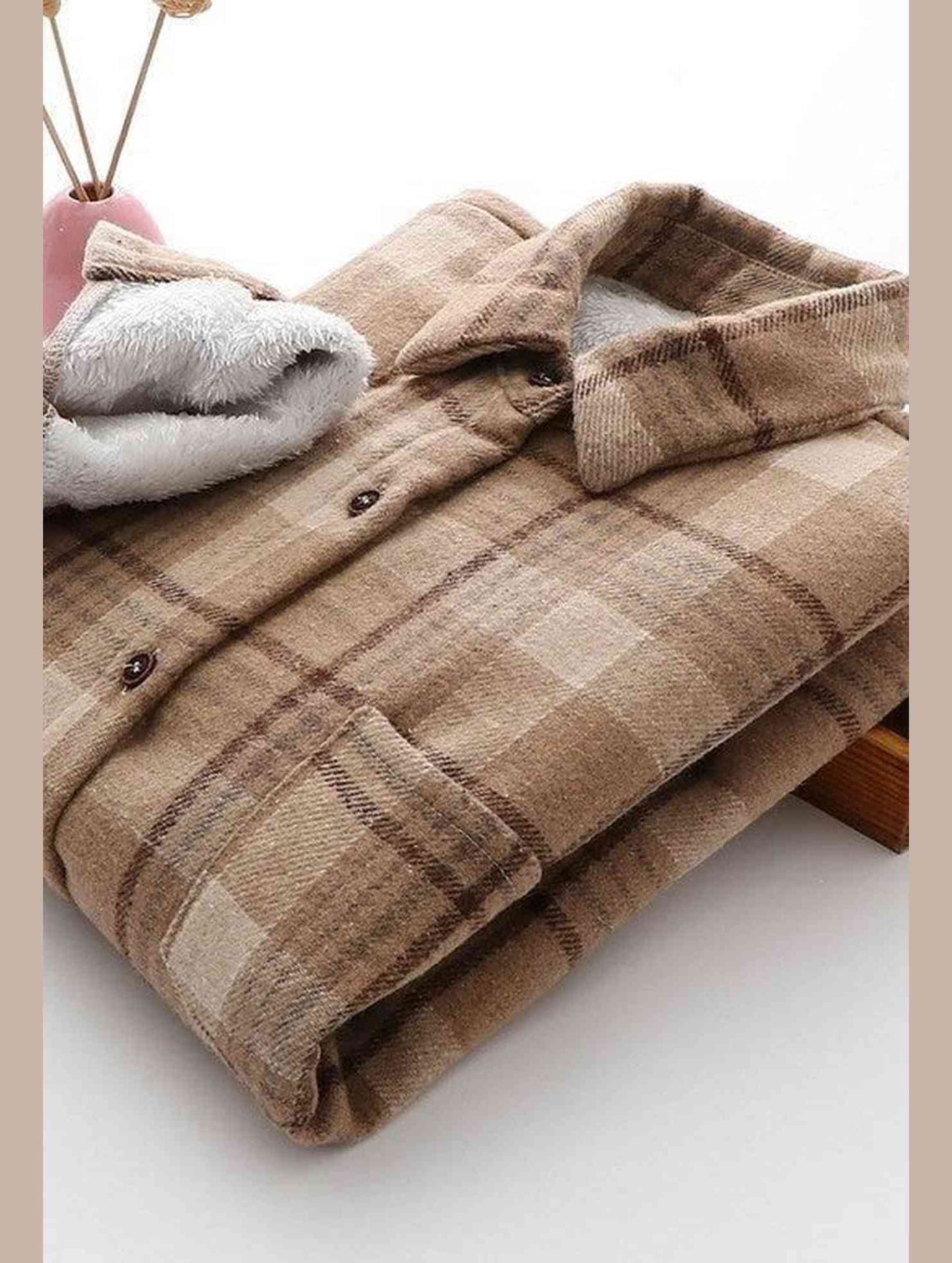 FLEECE INNER WINTER WARM PLAID SHIRT FOR WOMEN - Doublju