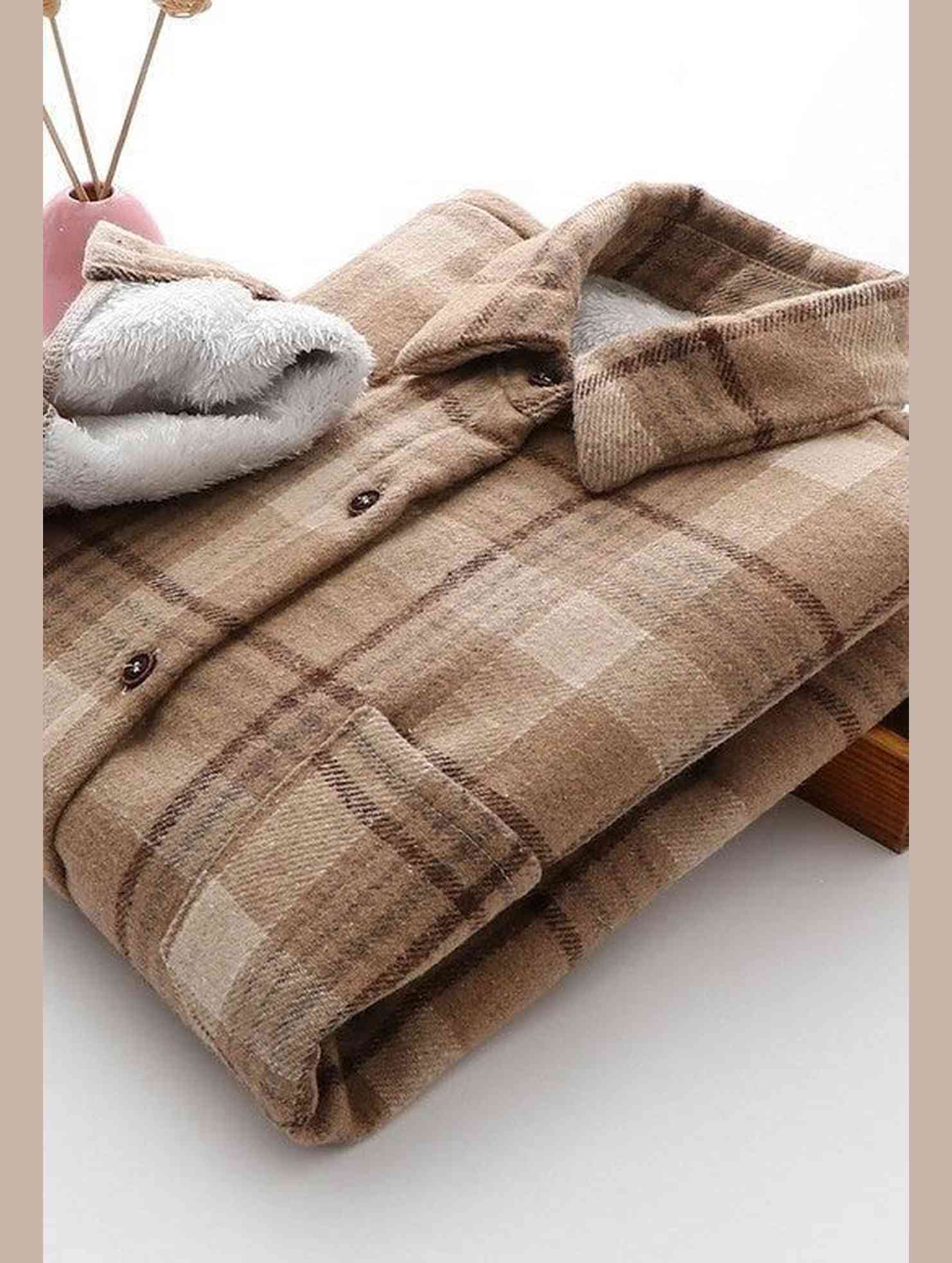 FLEECE INNER WINTER WARM PLAID SHIRT FOR WOMEN - Doublju