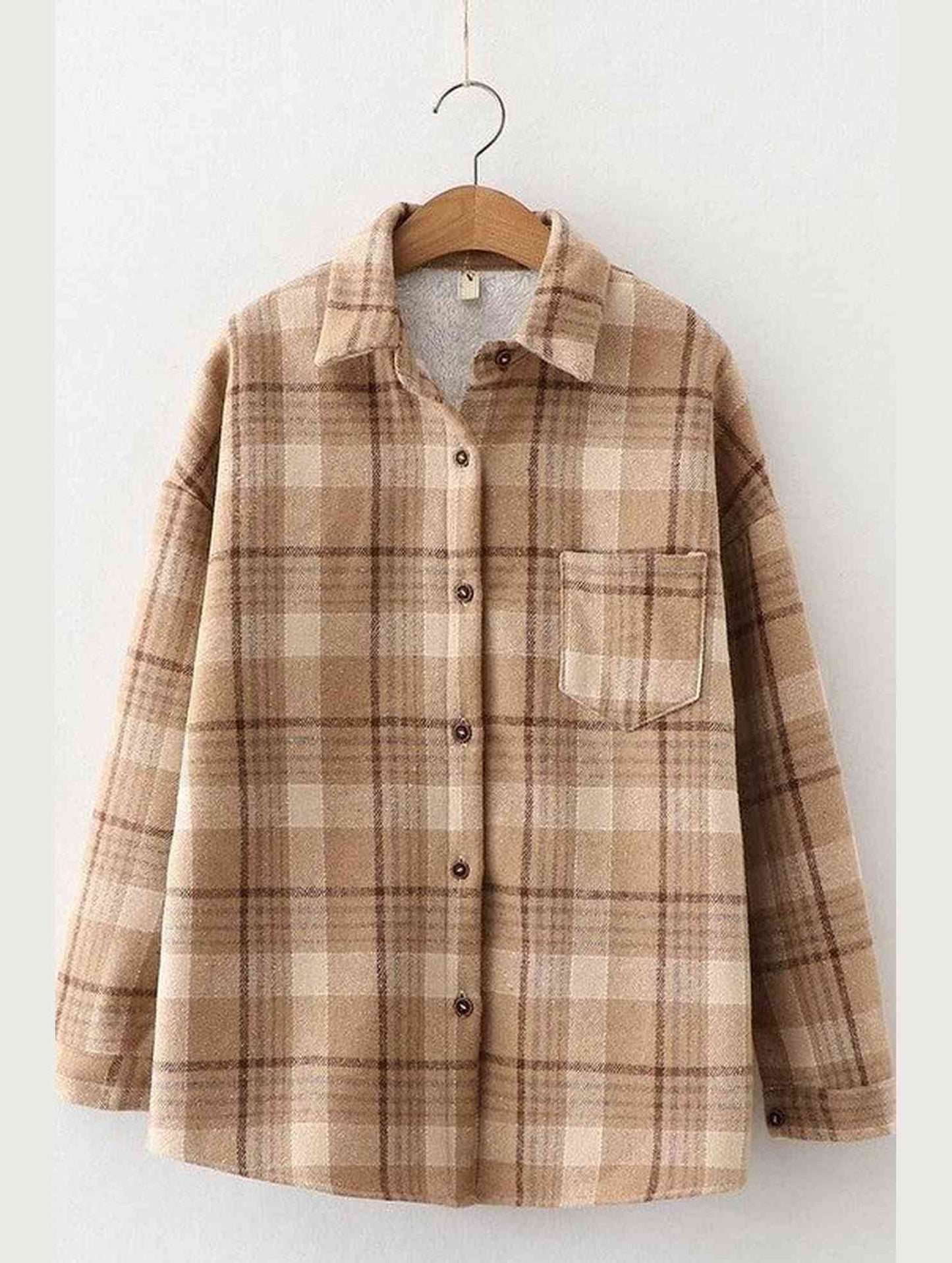FLEECE INNER WINTER WARM PLAID SHIRT FOR WOMEN - Doublju