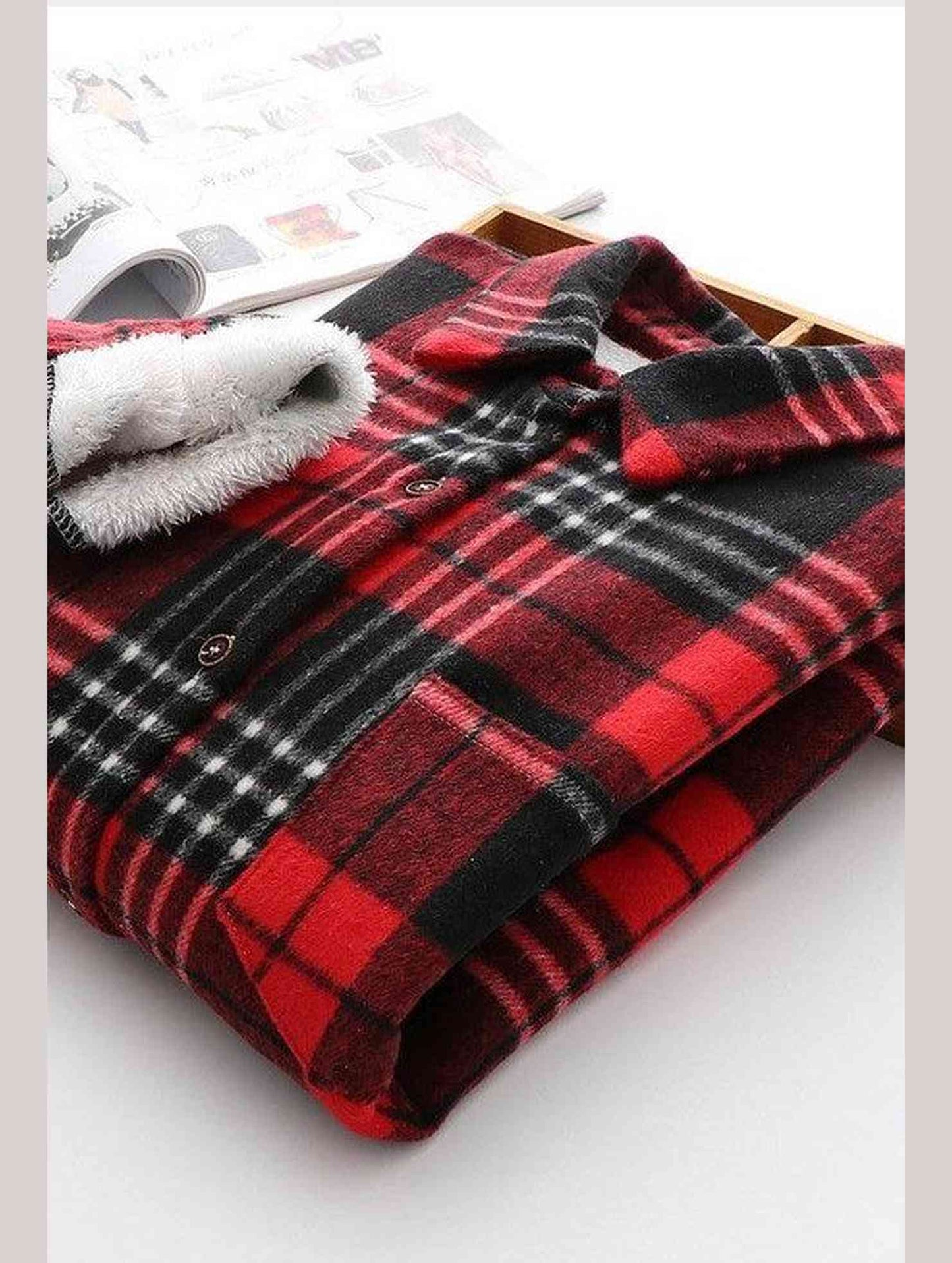 FLEECE INNER WINTER WARM PLAID SHIRT FOR WOMEN - Doublju