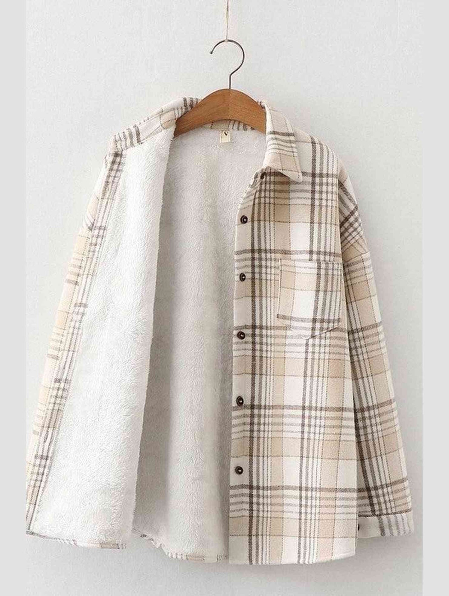 FLEECE INNER WINTER WARM PLAID SHIRT FOR WOMEN - Doublju