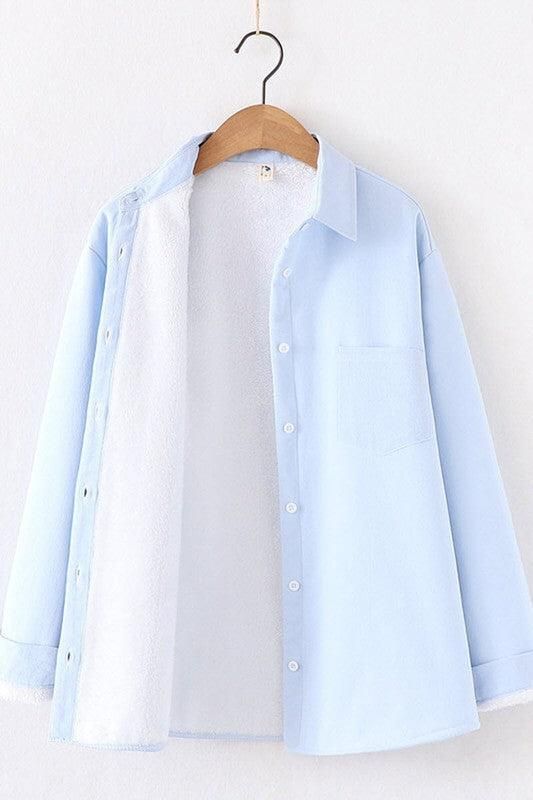 PURE COTTON THICK FLEECE WARM WINTER SHIRT FOR WOMEN - Doublju