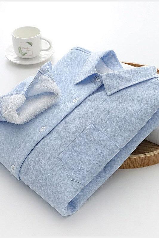 PURE COTTON THICK FLEECE WARM WINTER SHIRT FOR WOMEN - Doublju