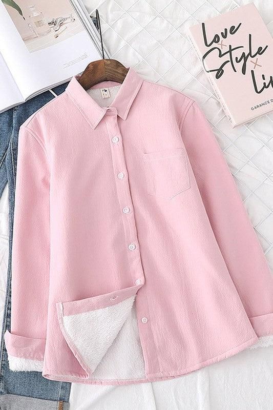 PURE COTTON THICK FLEECE WARM WINTER SHIRT FOR WOMEN - Doublju