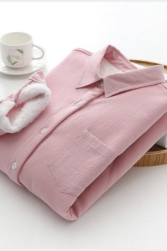 PURE COTTON THICK FLEECE WARM WINTER SHIRT FOR WOMEN - Doublju