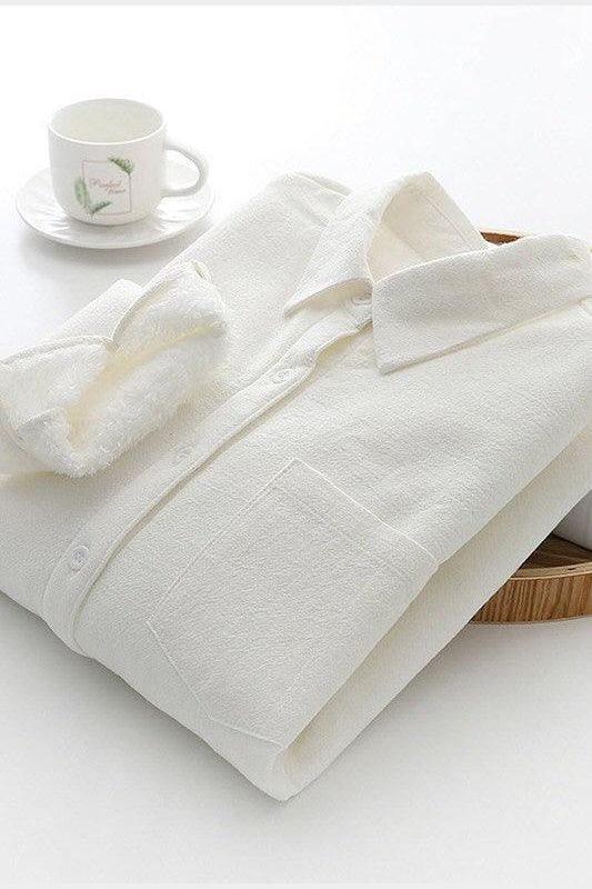 PURE COTTON THICK FLEECE WARM WINTER SHIRT FOR WOMEN - Doublju