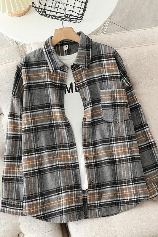 LONG SLEEVE CHECK BIG PLAID SHIRT - Doublju