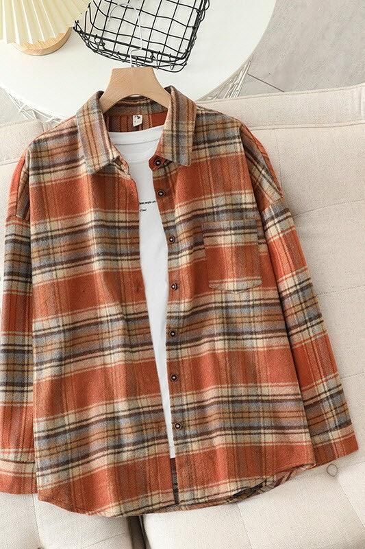 LONG SLEEVE CHECK BIG PLAID SHIRT - Doublju