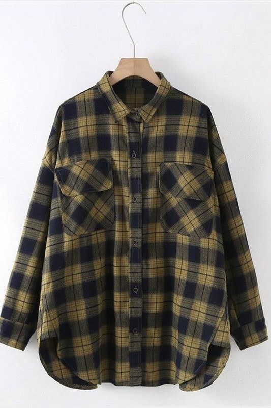 RETRO LOOSE LARGE SIZE PLAID SHIRT - Doublju