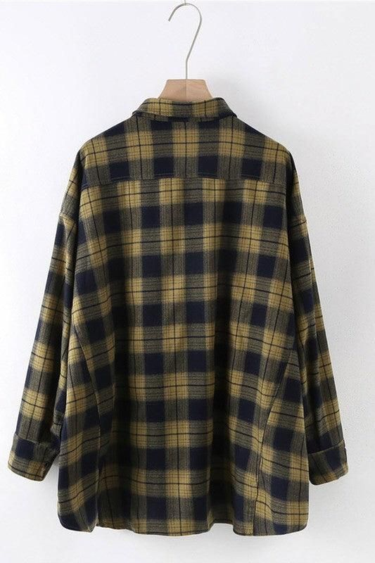 RETRO LOOSE LARGE SIZE PLAID SHIRT - Doublju