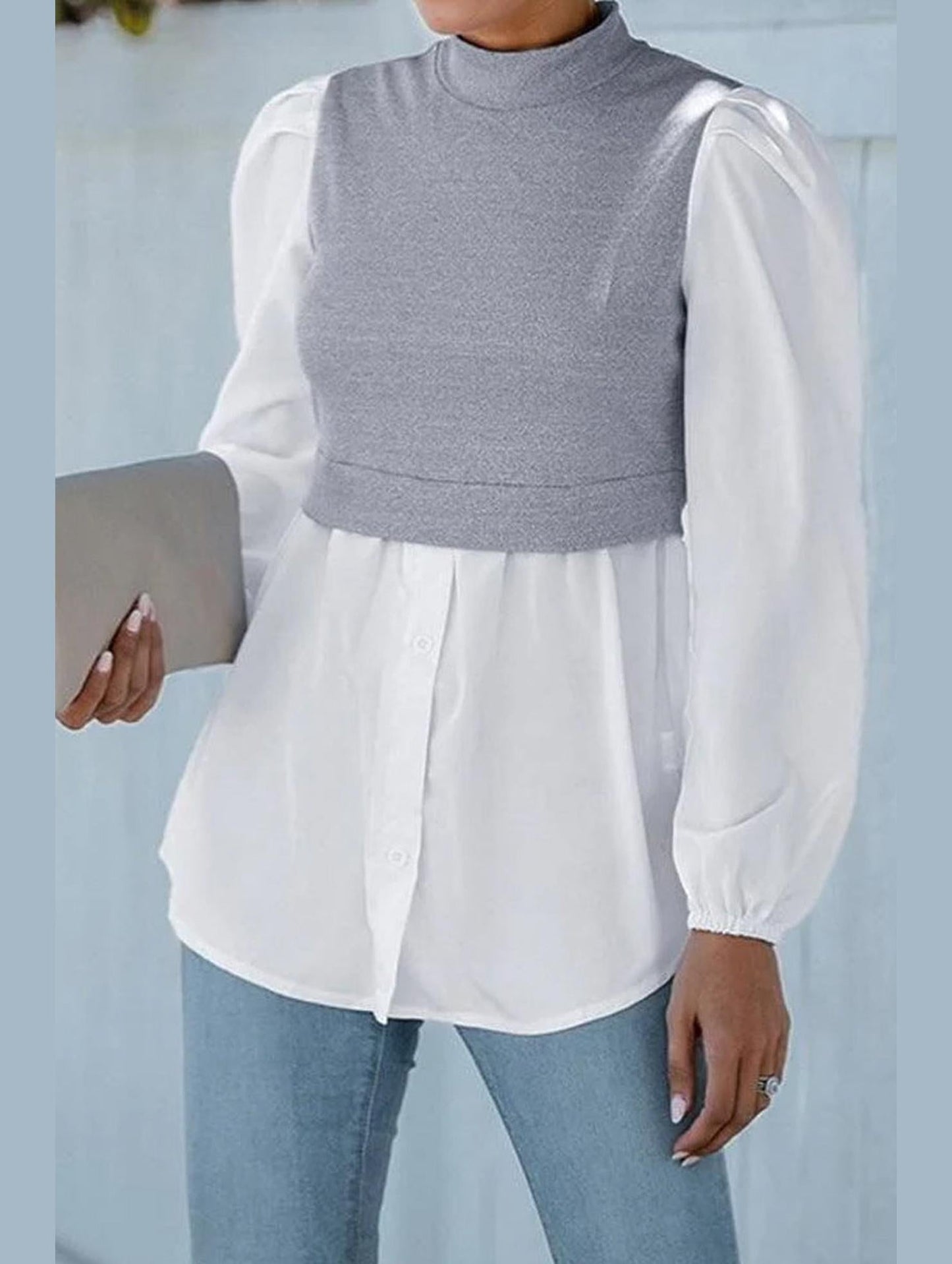 LONG SLEEVE FAKE TWO PIECE BLOUSES