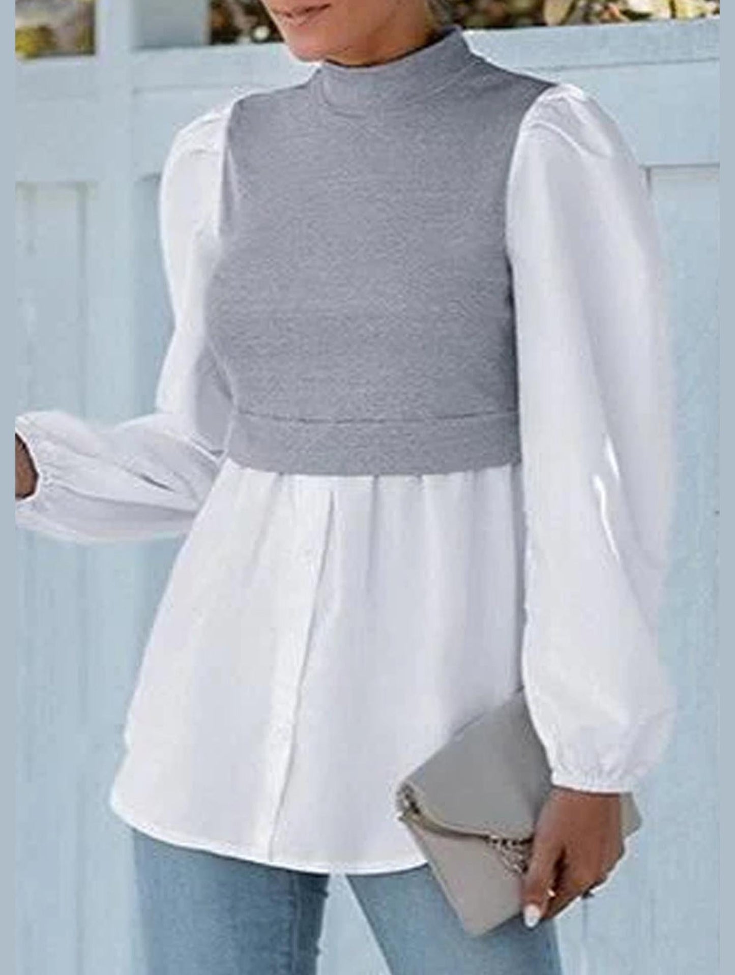 LONG SLEEVE FAKE TWO PIECE BLOUSES