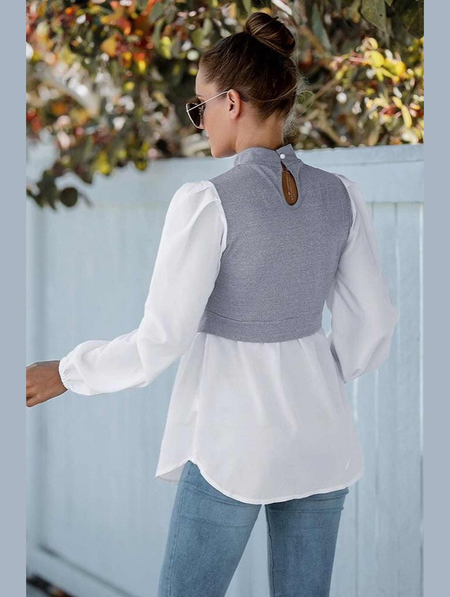 LONG SLEEVE FAKE TWO PIECE BLOUSES - Doublju