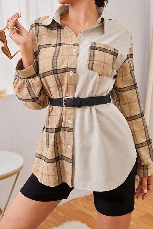 LONG SLEEVE PLAID STREET CASUAL SHIRT - Doublju