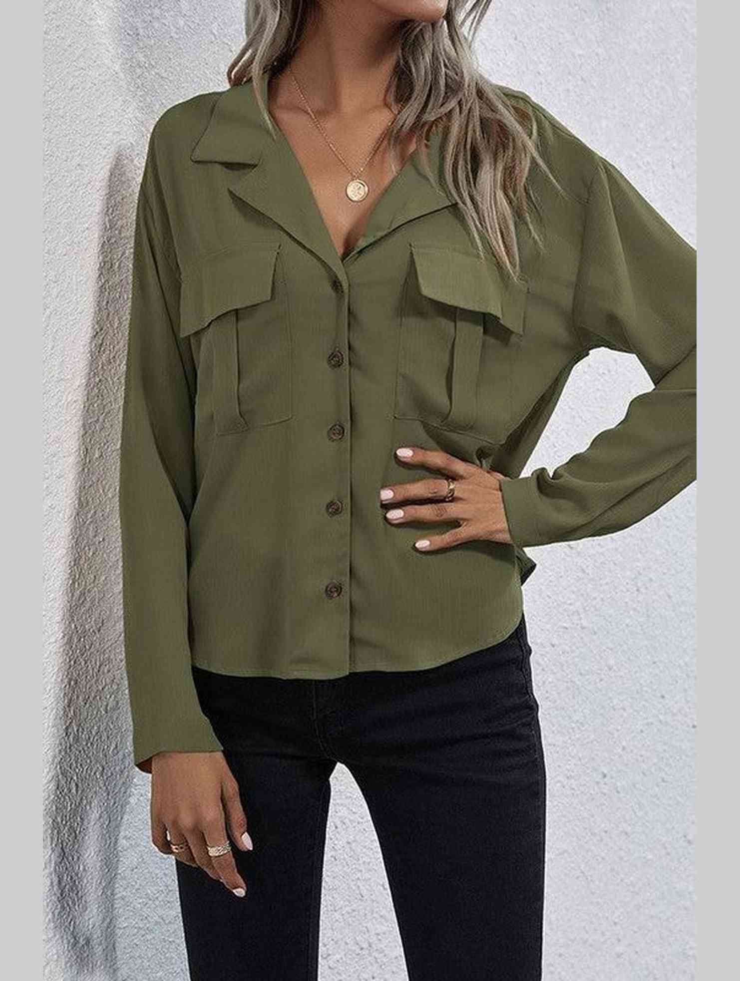 LONG SLEEVE SINGLE BREASTED CHIFFON SHIRT - Doublju