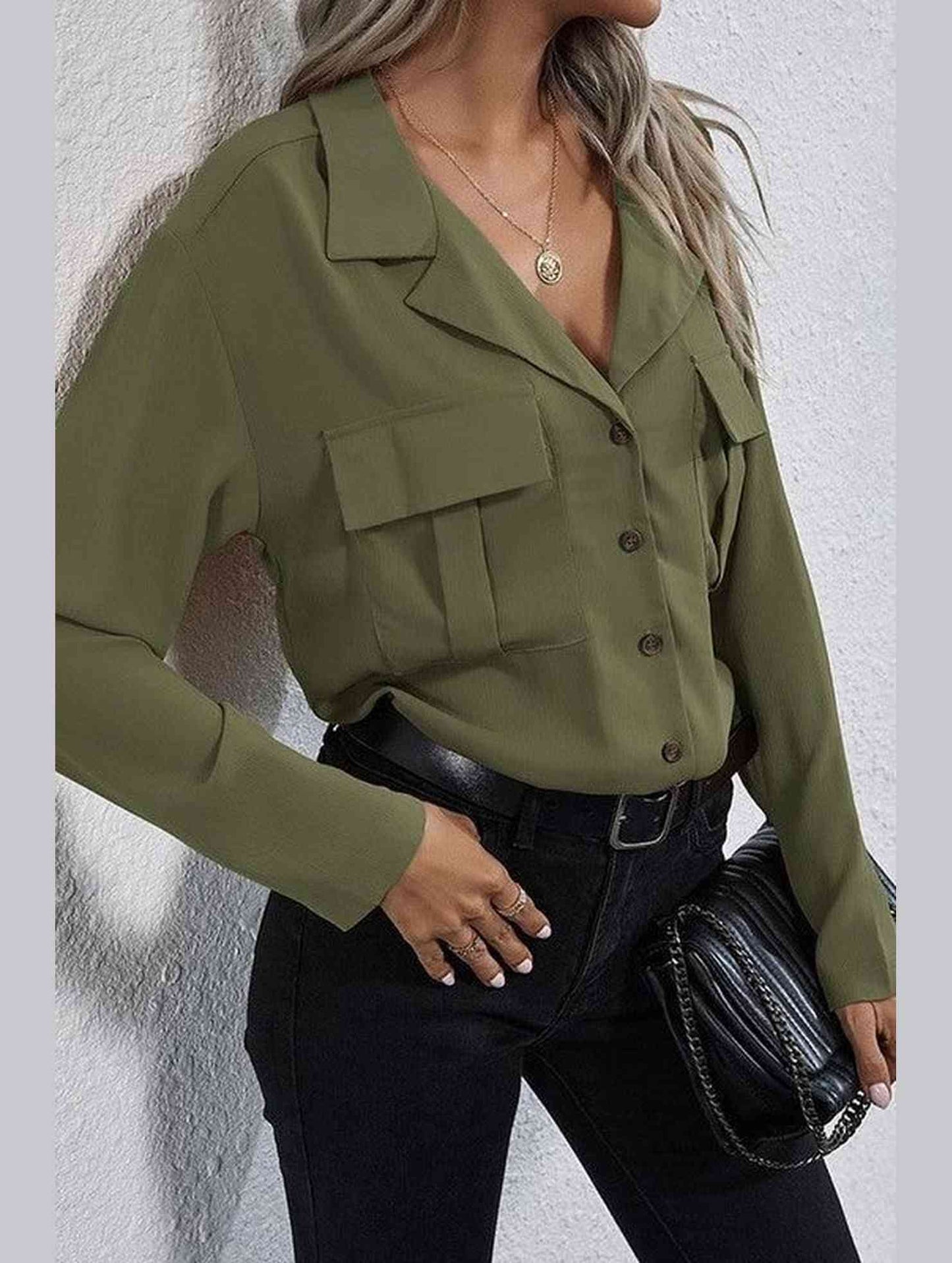 LONG SLEEVE SINGLE BREASTED CHIFFON SHIRT - Doublju