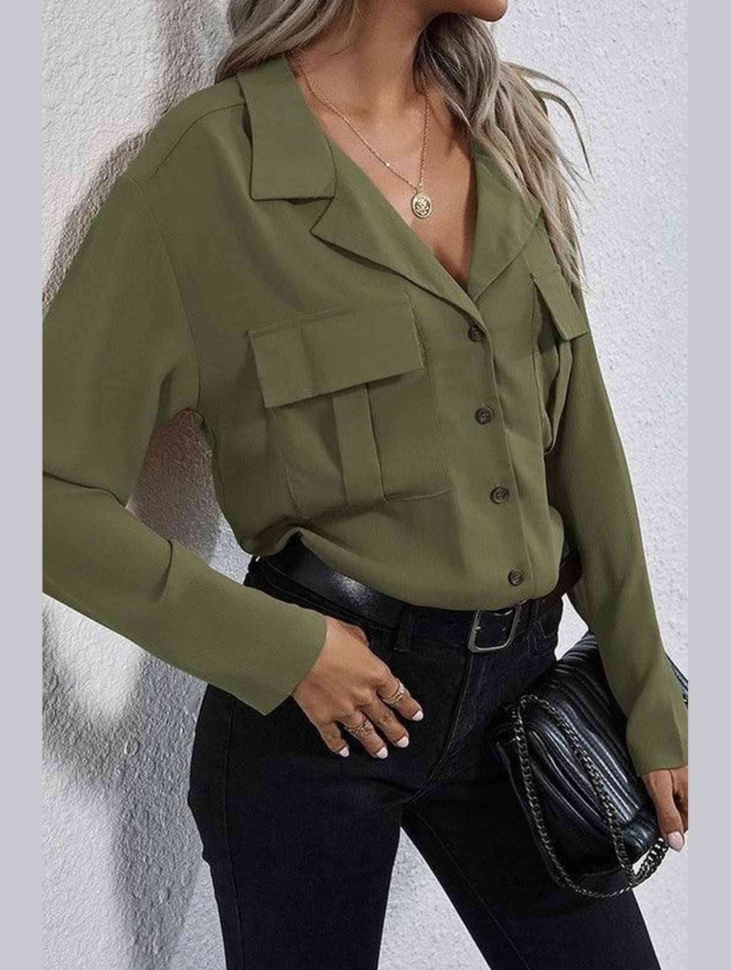 LONG SLEEVE SINGLE BREASTED CHIFFON SHIRT - Doublju