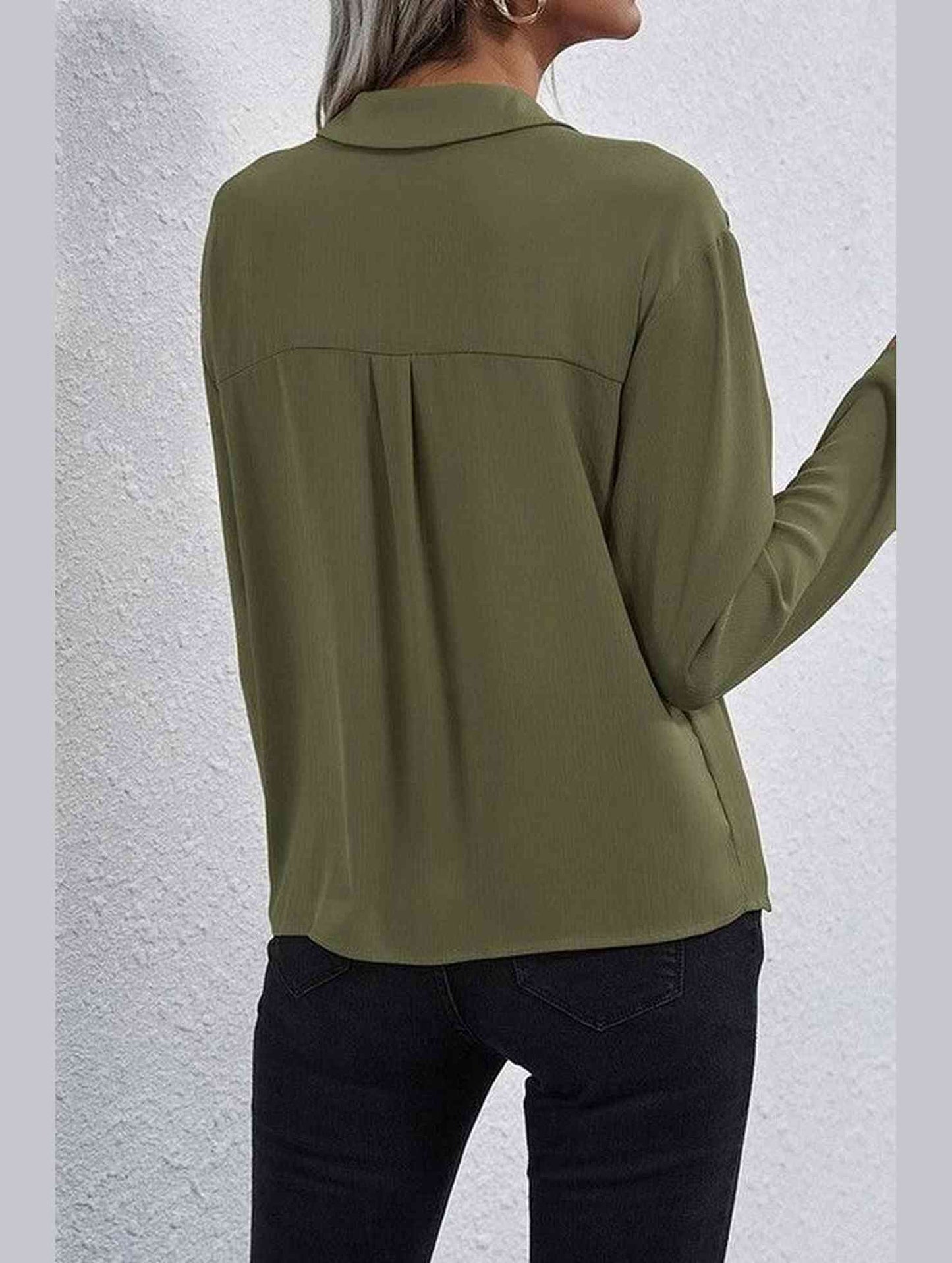 LONG SLEEVE SINGLE BREASTED CHIFFON SHIRT - Doublju