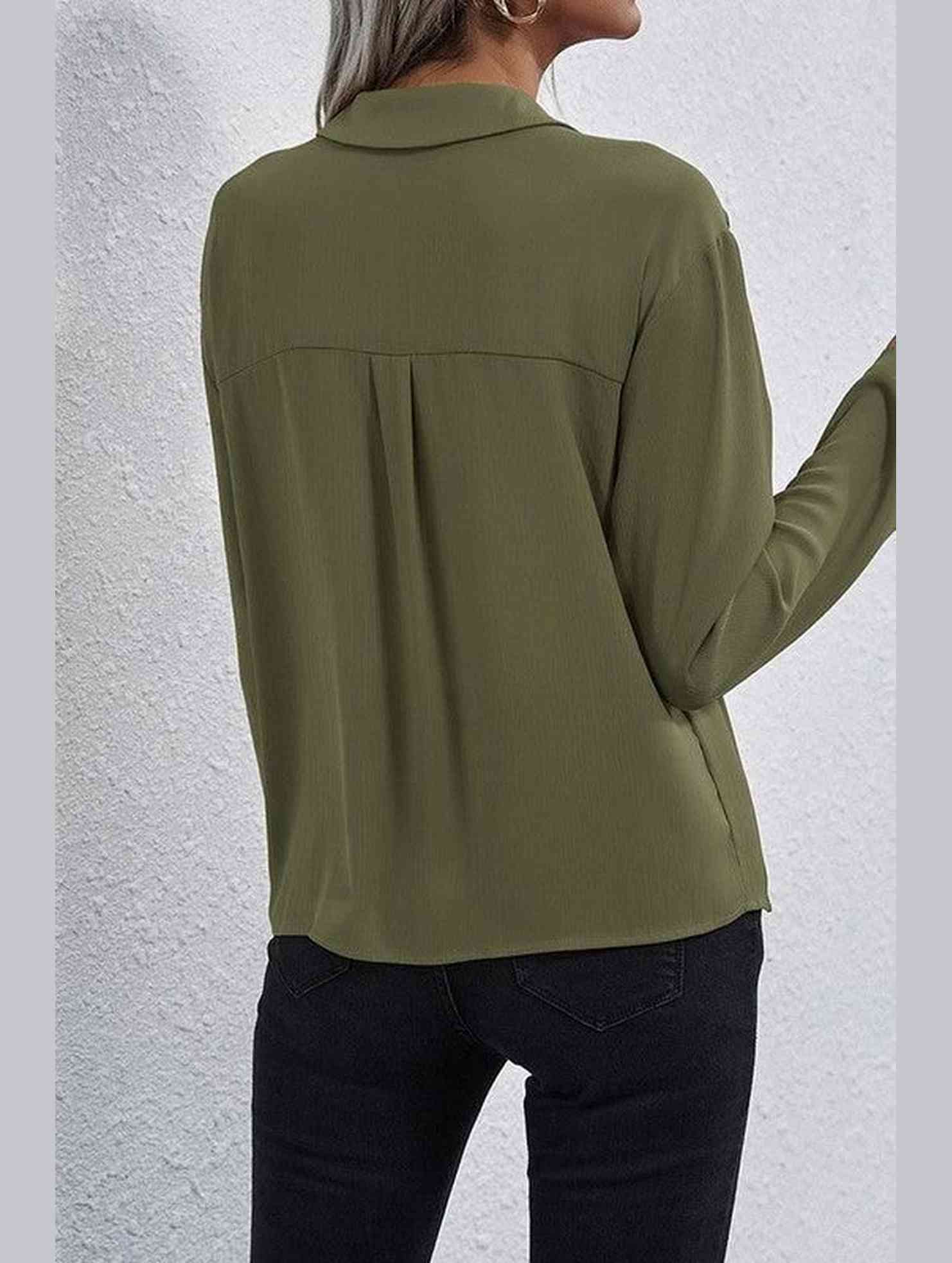LONG SLEEVE SINGLE BREASTED CHIFFON SHIRT - Doublju