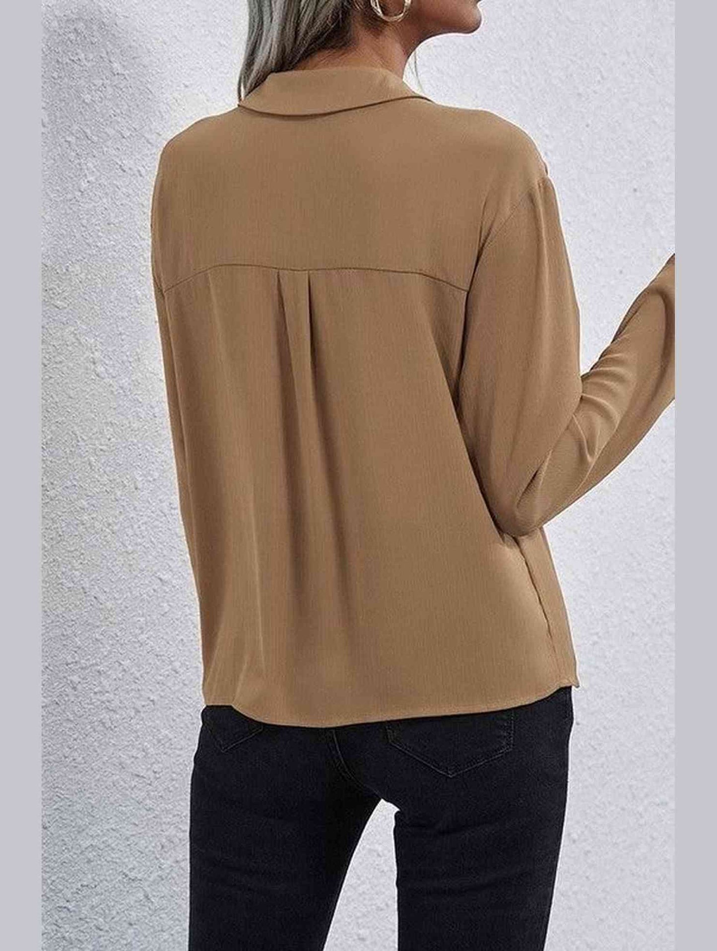 LONG SLEEVE SINGLE BREASTED CHIFFON SHIRT - Doublju
