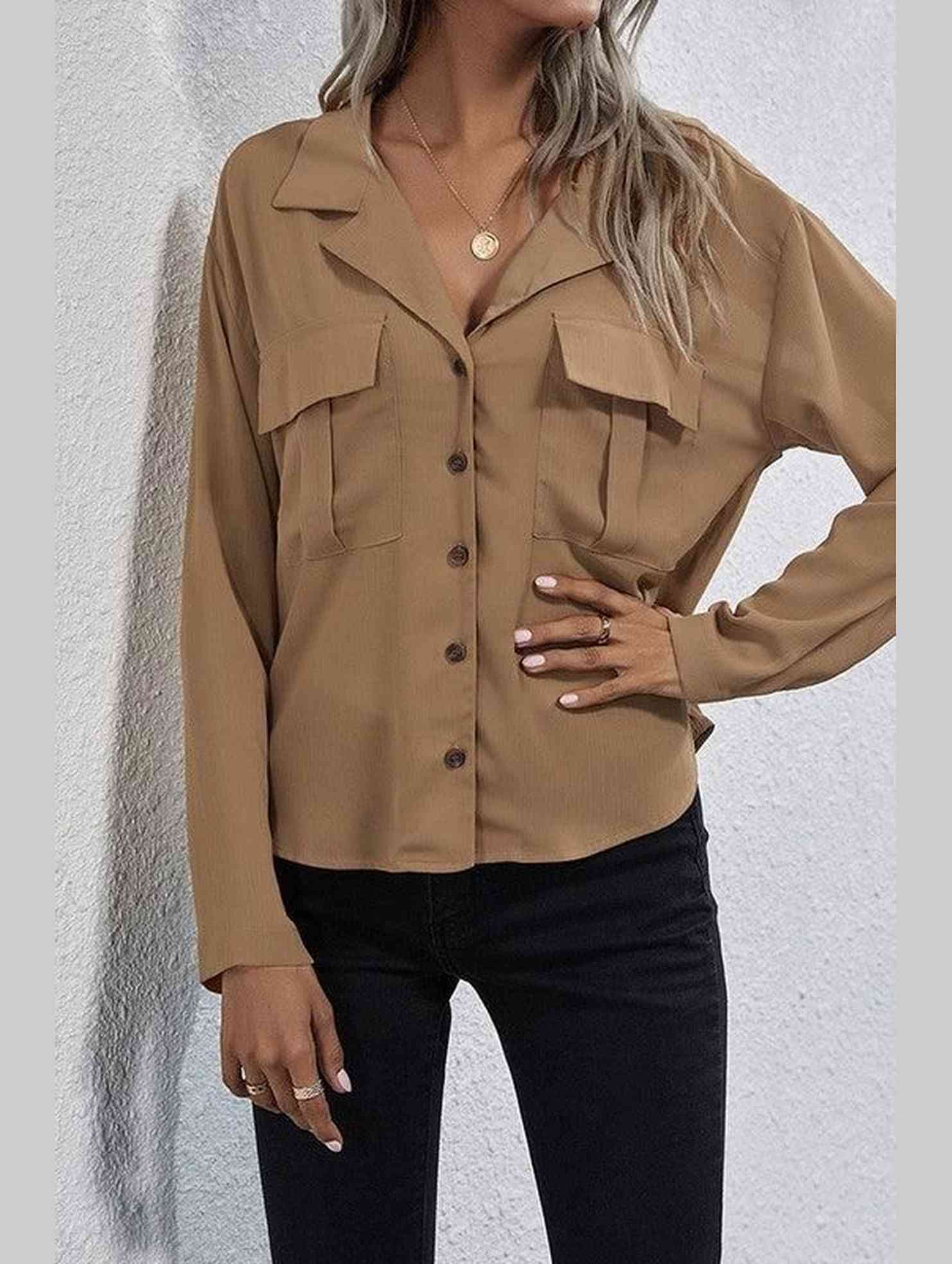 LONG SLEEVE SINGLE BREASTED CHIFFON SHIRT - Doublju