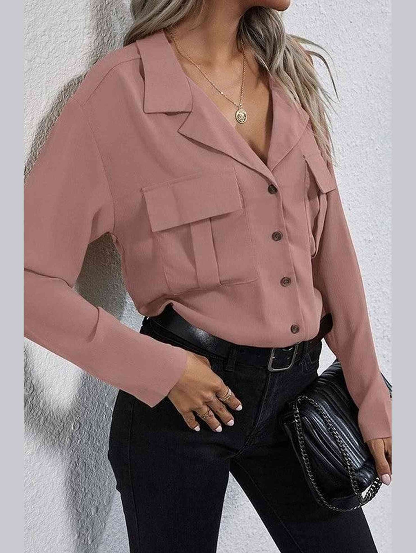 LONG SLEEVE SINGLE BREASTED CHIFFON SHIRT - Doublju