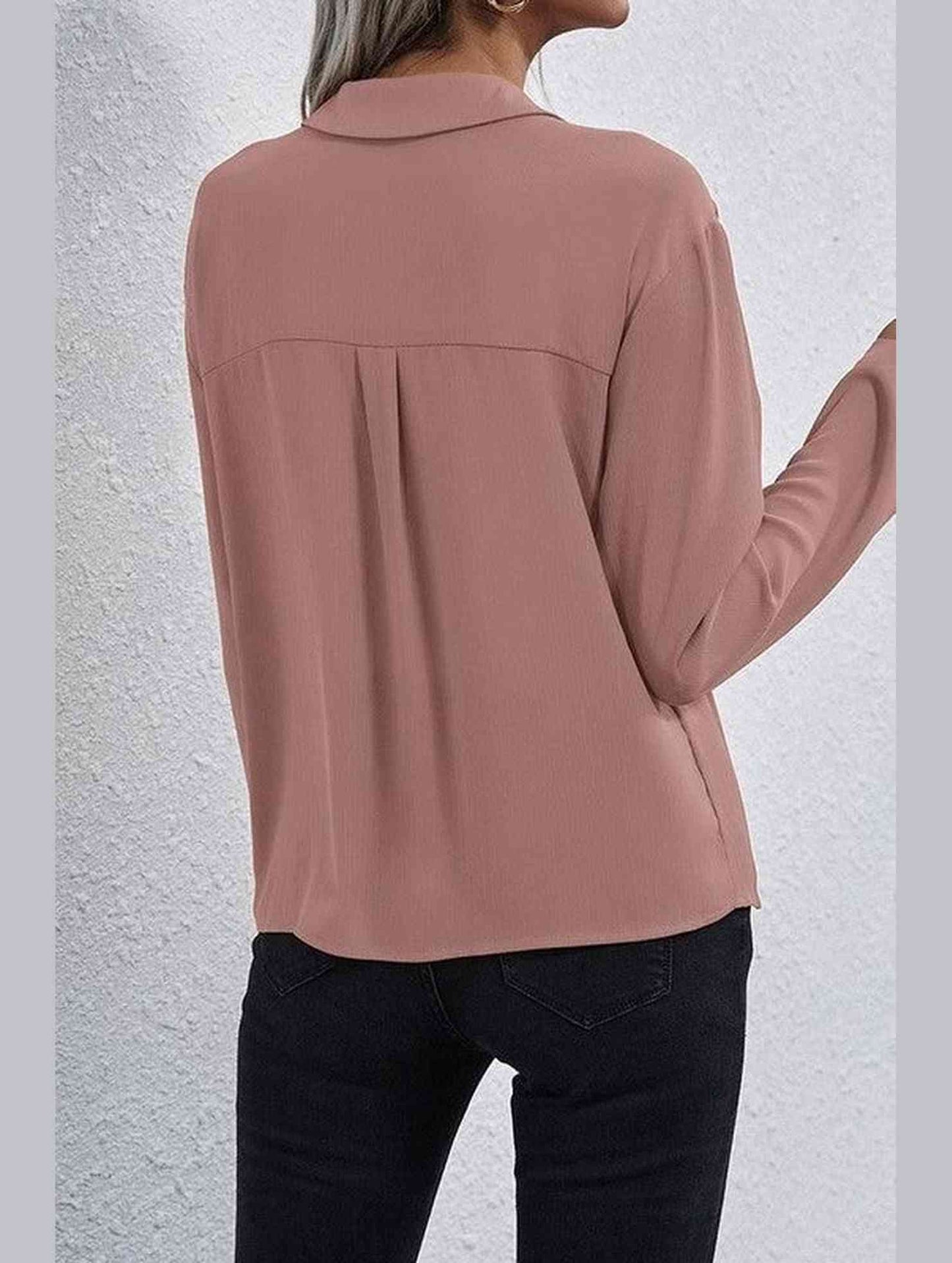 LONG SLEEVE SINGLE BREASTED CHIFFON SHIRT - Doublju