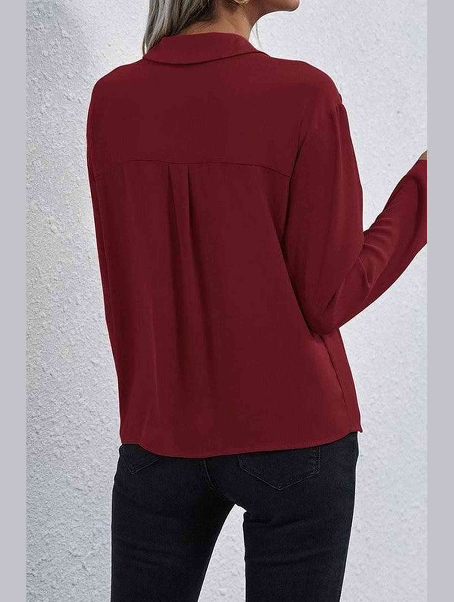 LONG SLEEVE SINGLE BREASTED CHIFFON SHIRT - Doublju