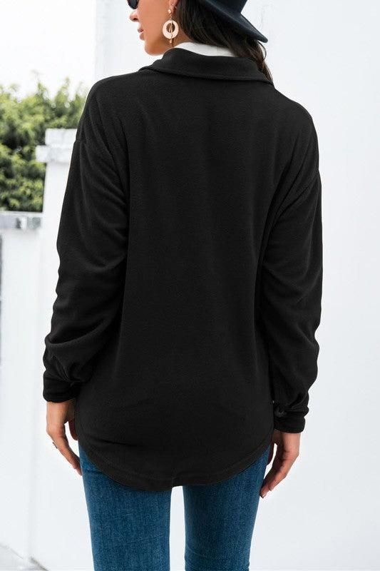 LONG SLEEVE LAPEL BUTTON FLEECE CASUAL SHIRT - Doublju