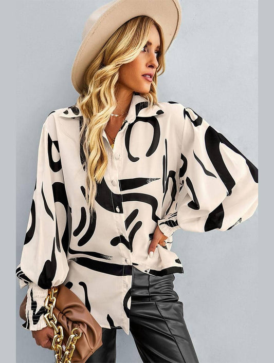 LONG SLEEVE PRINTED SHIRT - Doublju