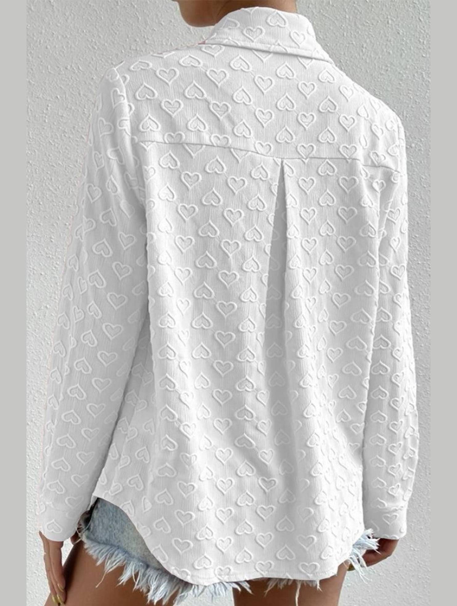 WOMEN HEART STITCHED BUTTON UP CUTE SHIRT - Doublju