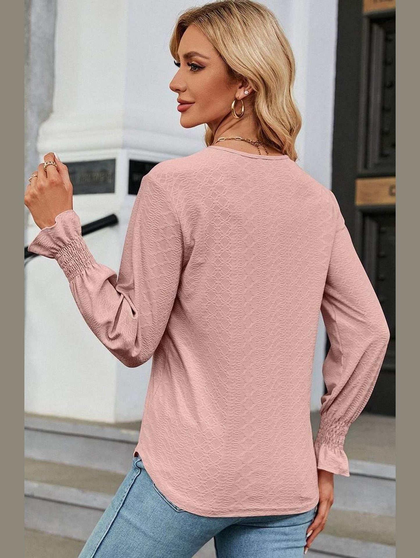 WOMEN GUIPURE LACE TRIM NECK RUFFLE SLEEVE BLOUSE - Doublju