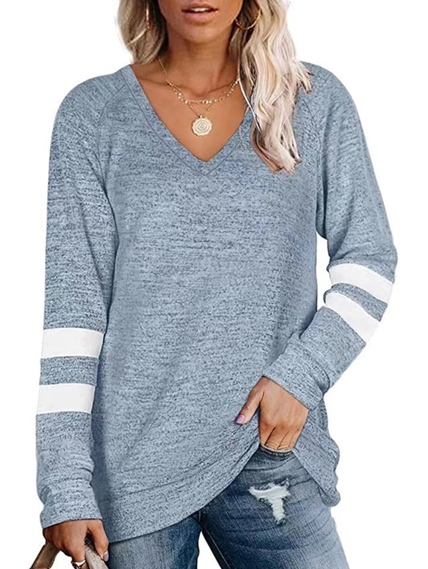 WOMEN OVERSIZED BOYFRIEND V NECK PULLOVER