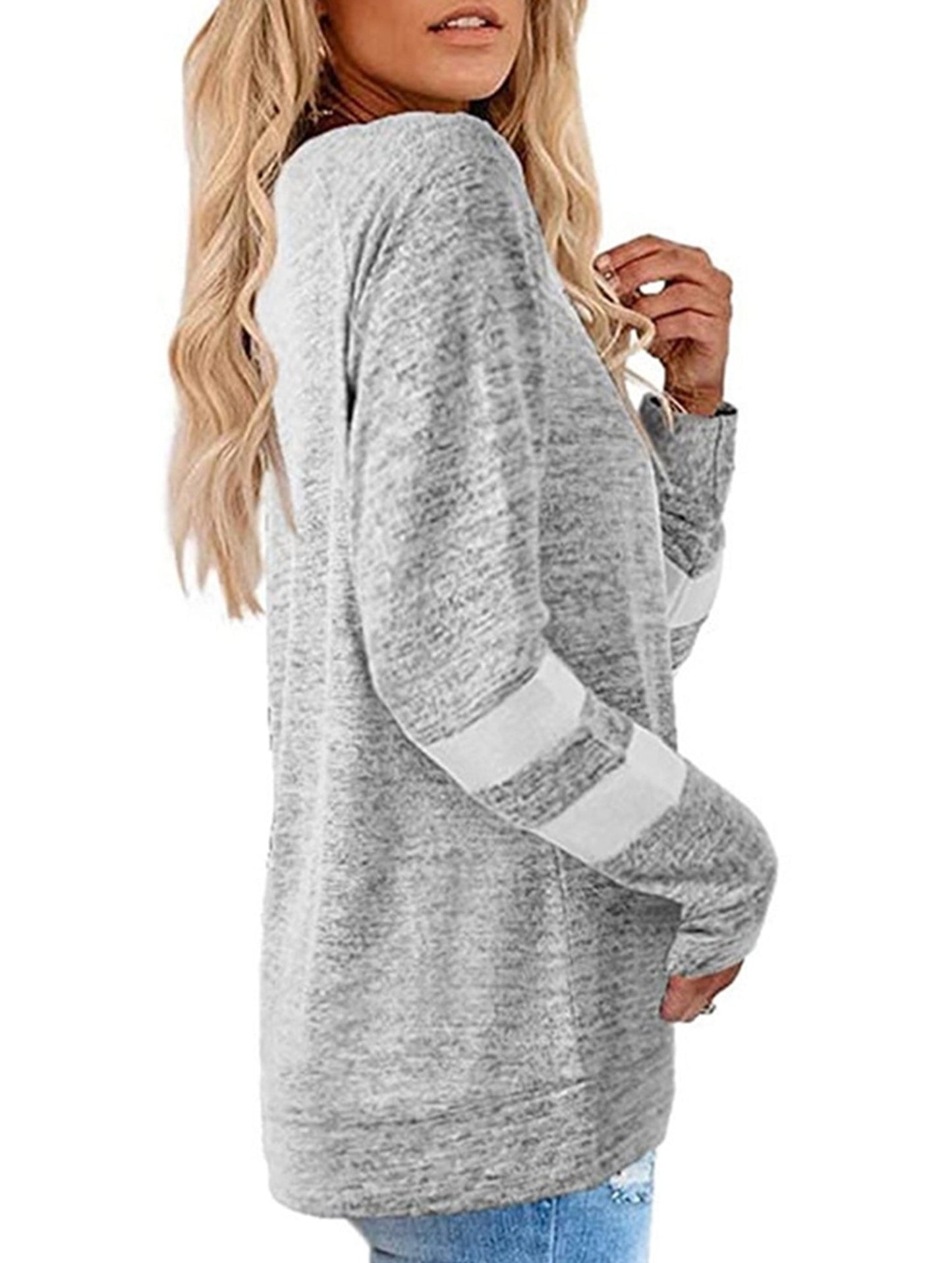 WOMEN OVERSIZED BOYFRIEND V NECK PULLOVER