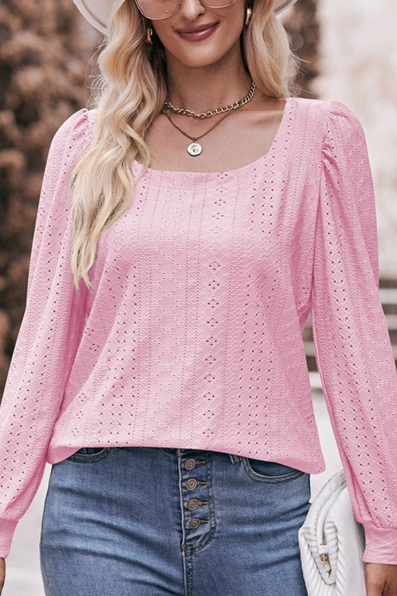 WOMEN U NECK EYELET FITTED CUFF TEE