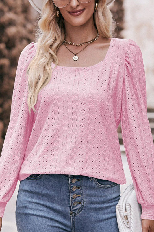 WOMEN U NECK EYELET FITTED CUFF TEE