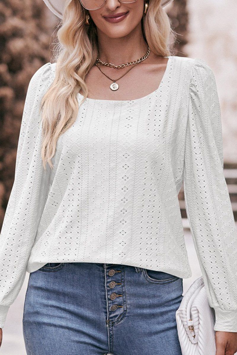 WOMEN U NECK EYELET FITTED CUFF TEE